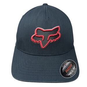 Fox Fitted 5 Panel Cap Blue Medium Embroidered Vented Holes Flexfit Cotton Blend